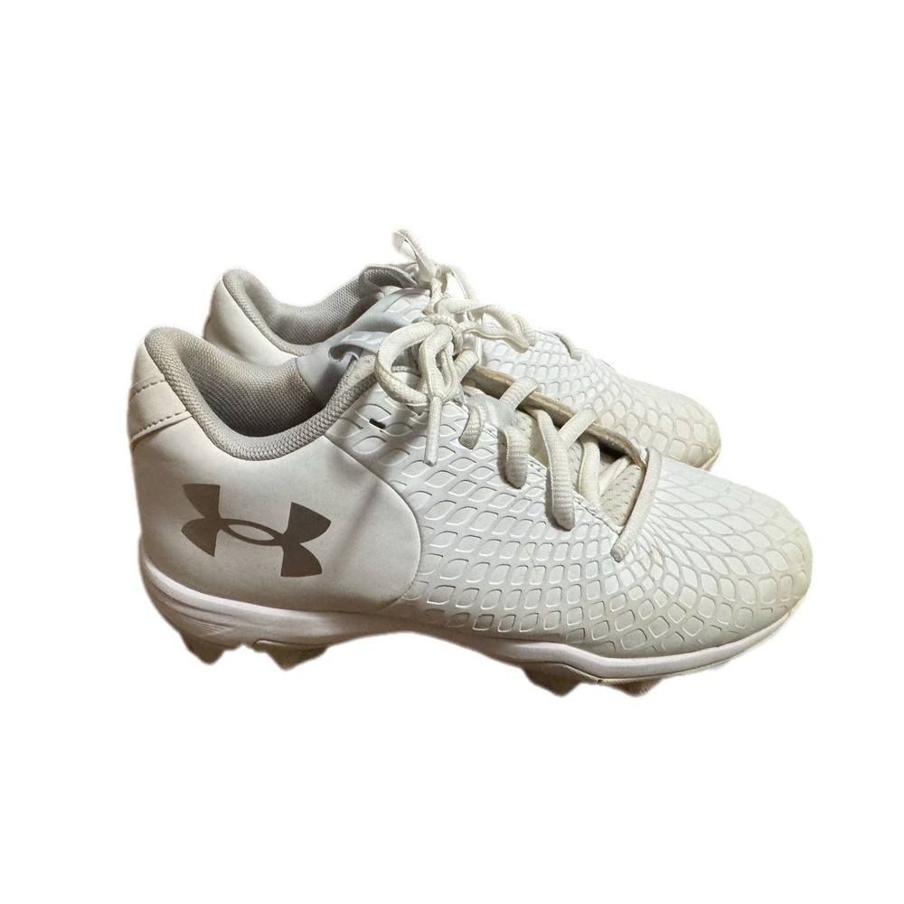 Under Armour Molded Cleats Youth White Silver‎ Baseball Softball Athletic Shoes
